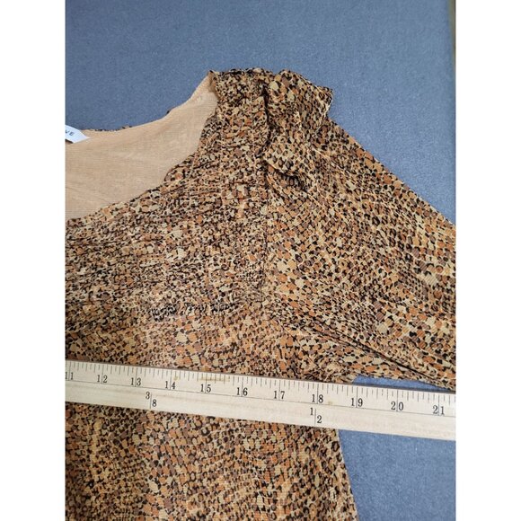 Rose + Olive Top Womens L Animal Print Smocked Lined Sheer Blouse - Picture 6 of 10